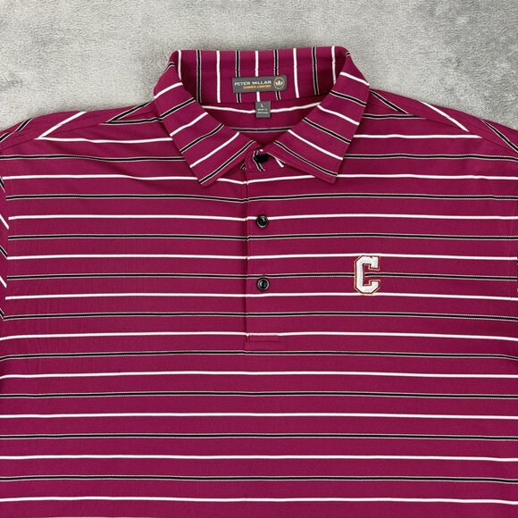 Peter Millar Summer Comfort Golf Performance Mens Pink Striped Polo Shirt Large - Picture 3 of 7